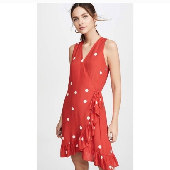 Rails Madison Scarlet PolkaDots Mini Wrap 100% Rayon dress Size L - Picture 6 of 16